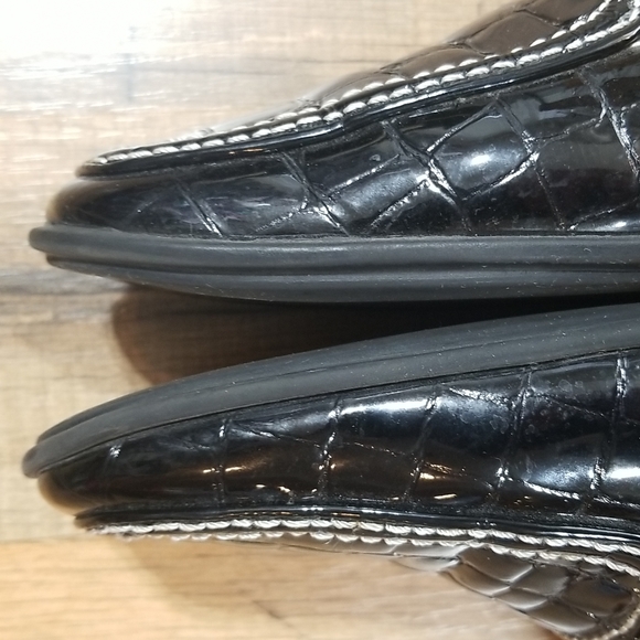 JENNY BUCHANAN Black Faux Crocodile Patent Leather Non-Slip Loafers Flats - Picture 10 of 13